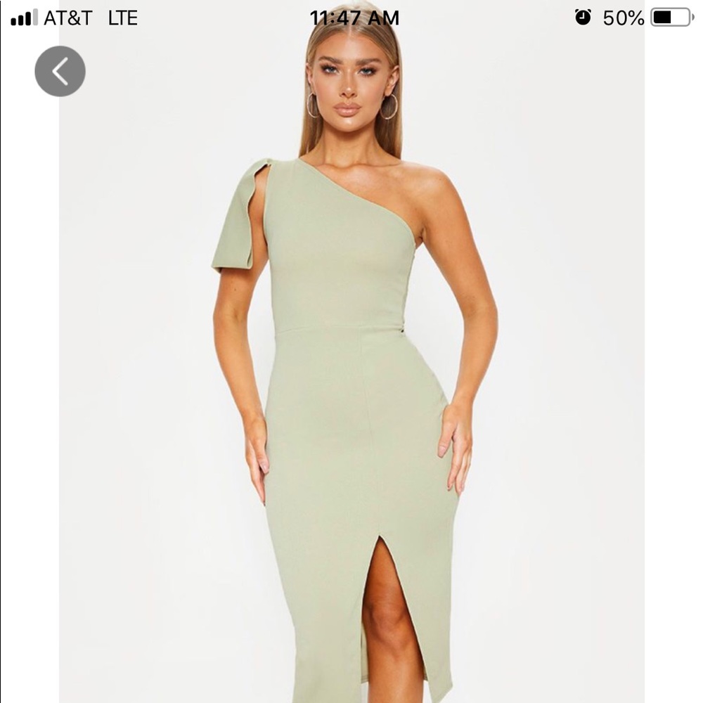 PrettyLittleThing Sage One Shoulder Detail Dress